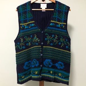 Susan Bristol Floral Embroidered Knitted Sweater Vest